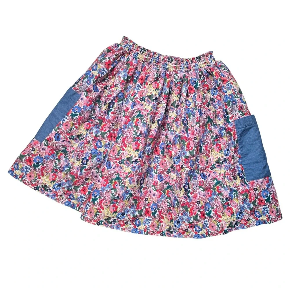 Joules Girls Floral Skirt Denim Pockets Elastic Waist Size 11 Years